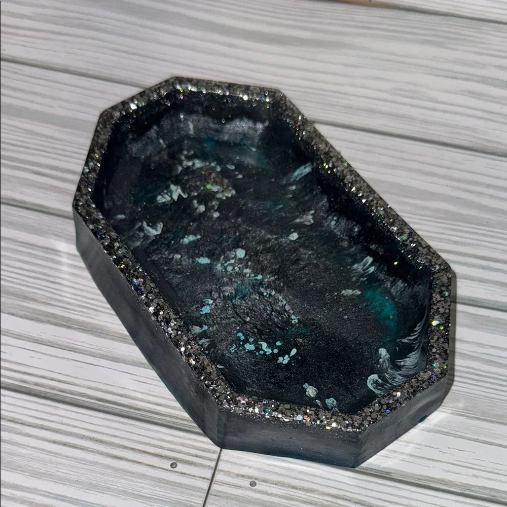 Silver and Blue Vanity Tray with Organic Shape